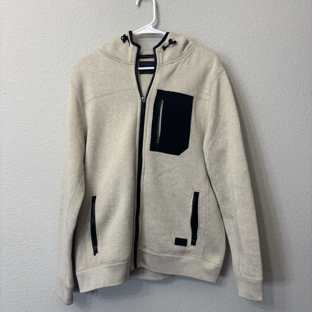 Abercrombie & Fitch Full Zip Fleece Sweatshirt Hoodie Men's Size M Cream